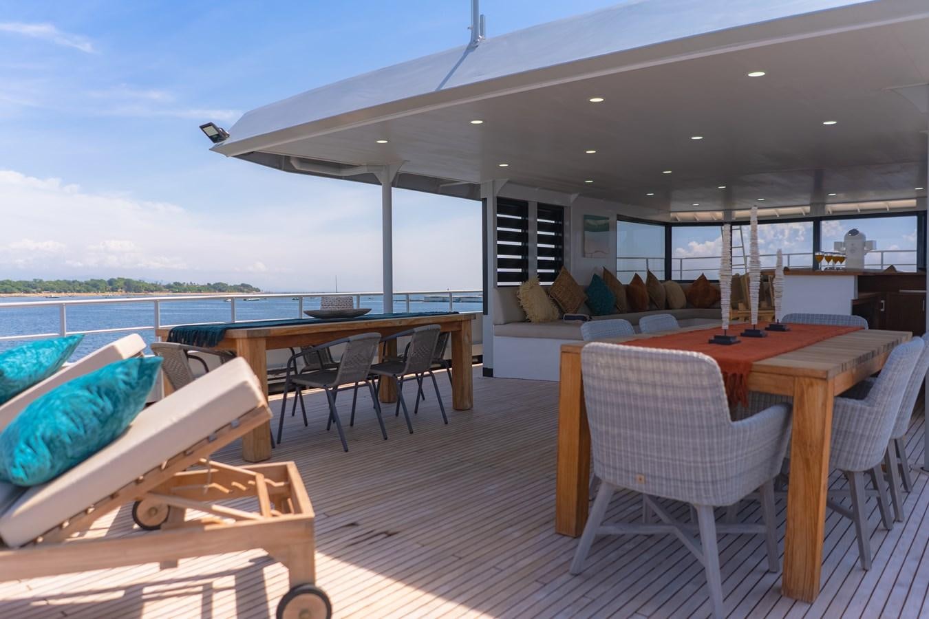 a room with a table chairs and a large window aboard SOUTHERN CROSS Yacht for Charter