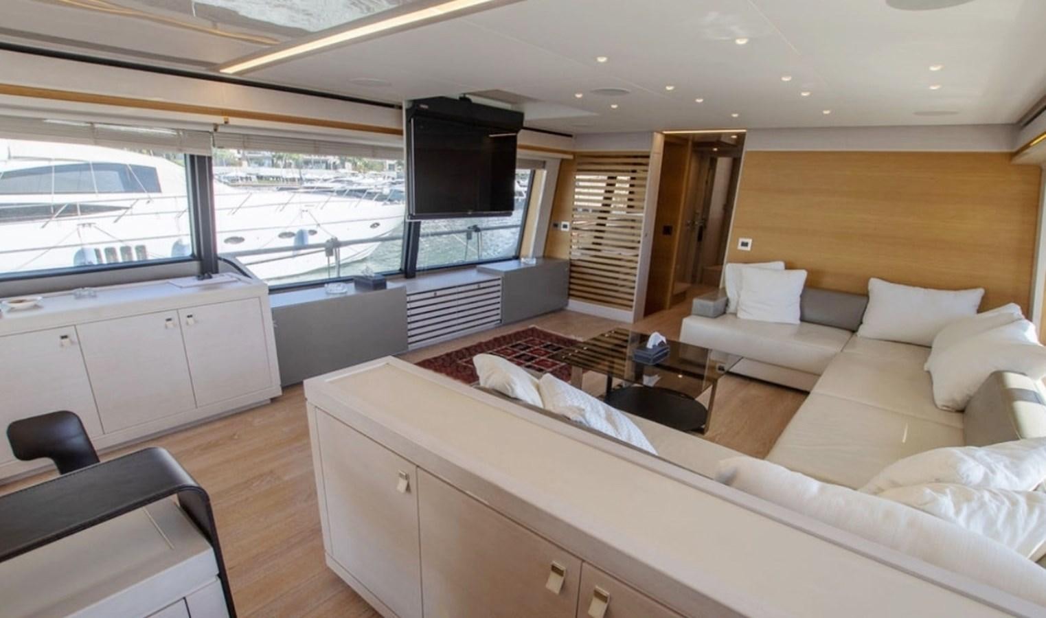 a living room with a large window aboard D'VINCI Yacht for Sale