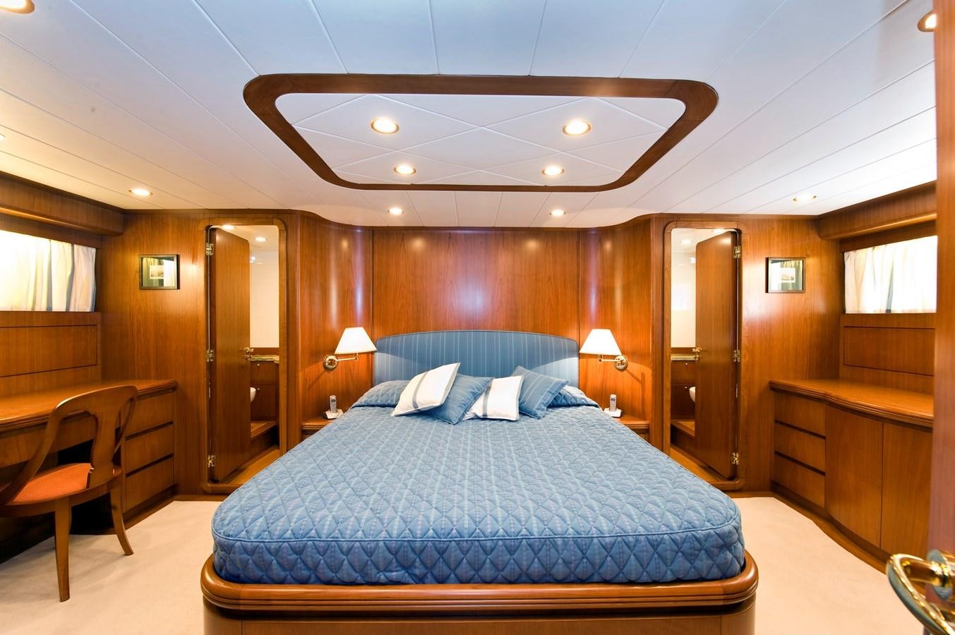 a large bed in a room aboard WATANGA Yacht for Sale