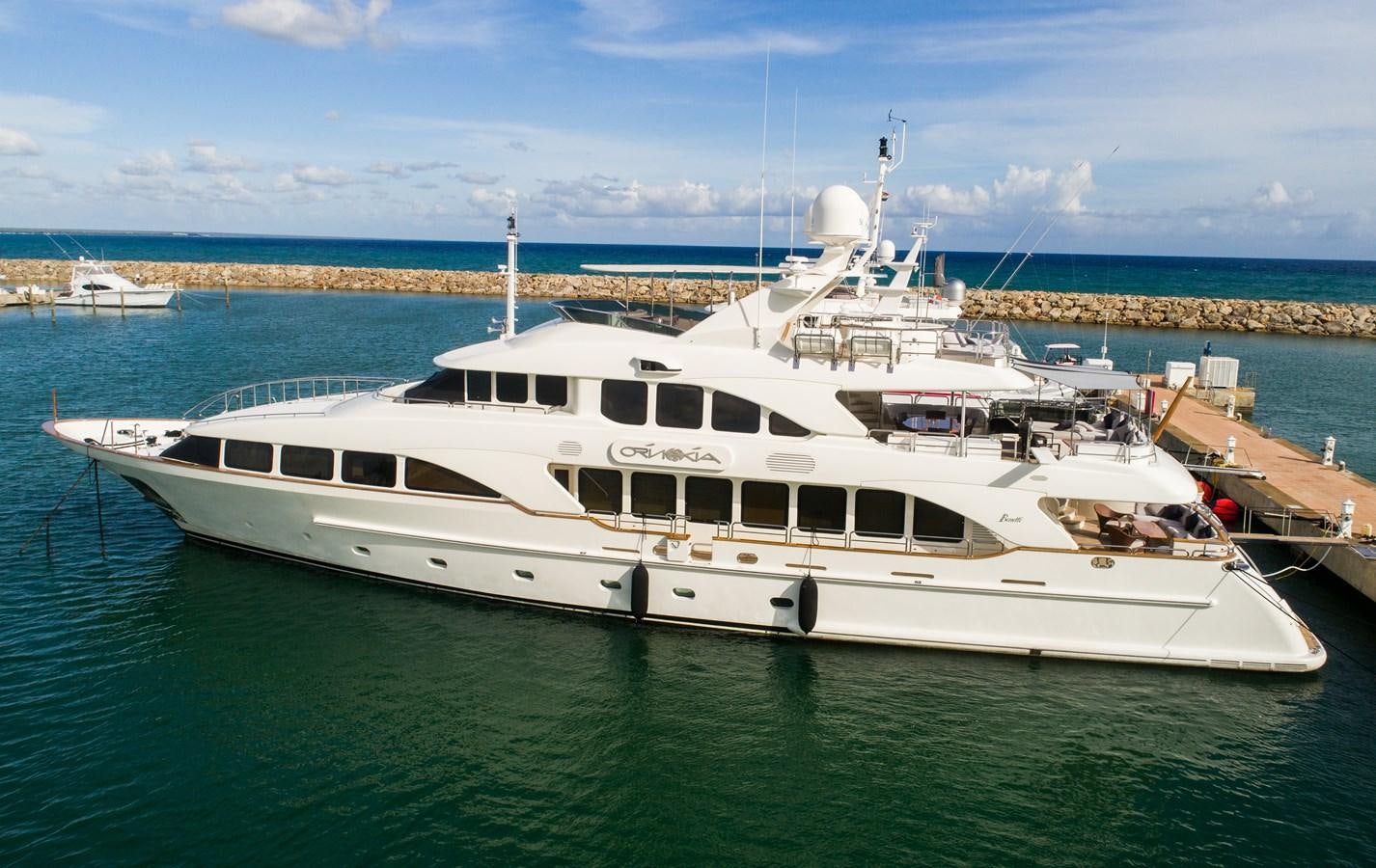 a large white boat in the water aboard ORINOKIA Yacht for Sale