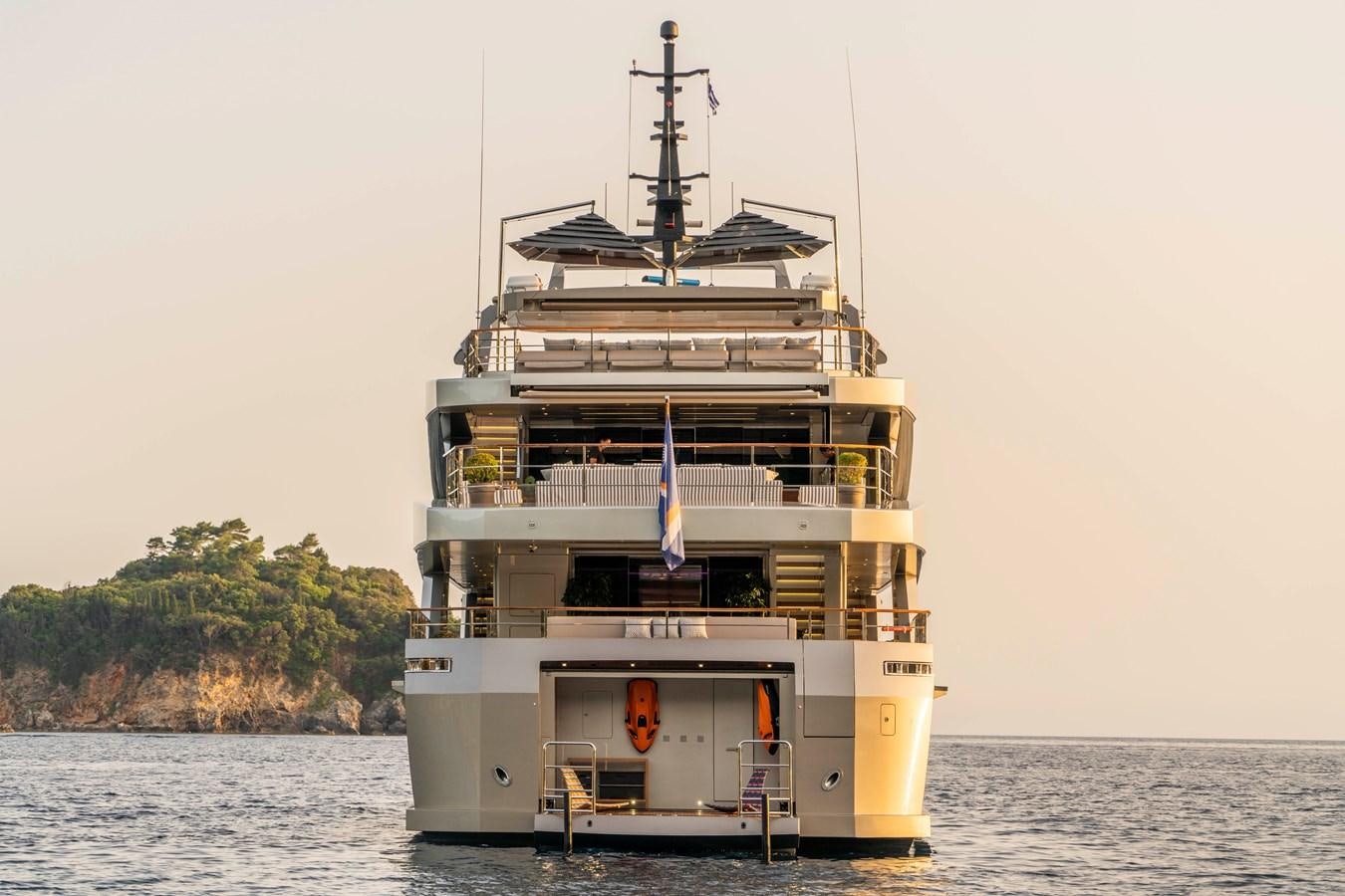 a large ship in the water aboard MAVERICK Yacht for Sale