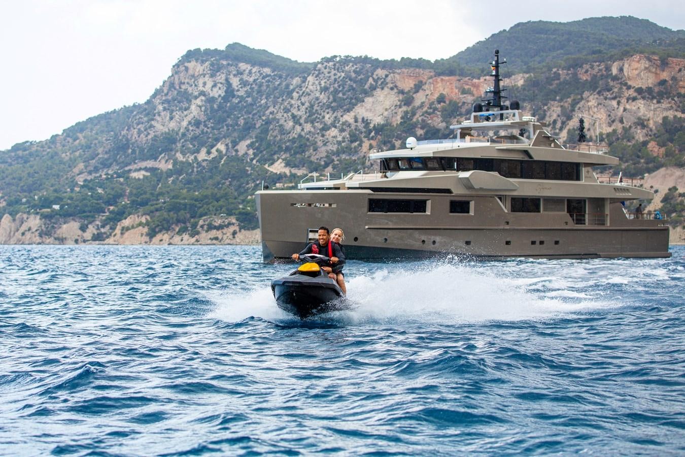 a boat with a person on it aboard MAVERICK Yacht for Sale