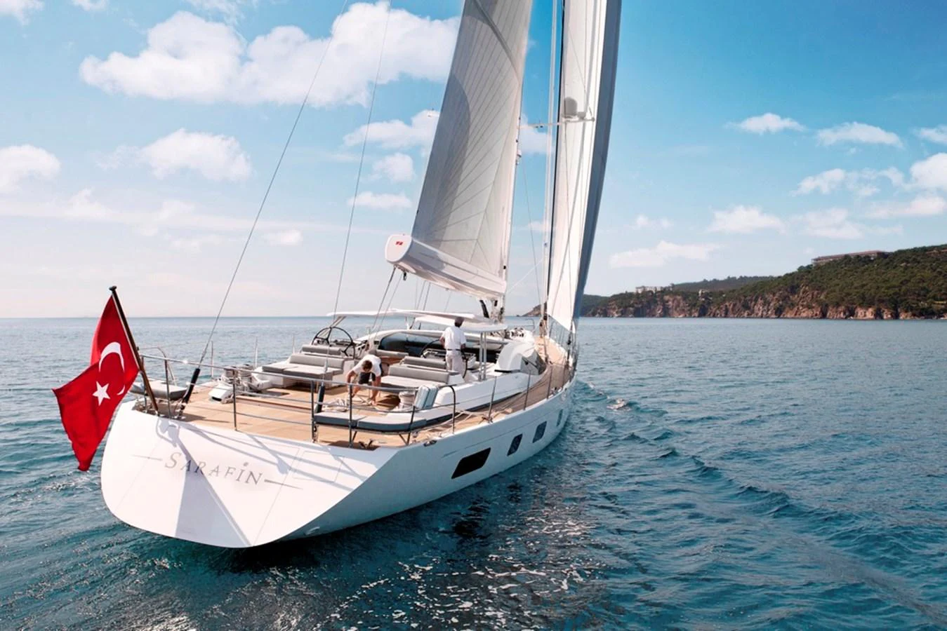 a sailboat on the water aboard SERAFIM Yacht for Sale