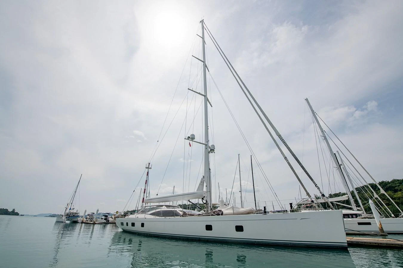 a group of boats in a harbor aboard SERAFIM Yacht for Sale