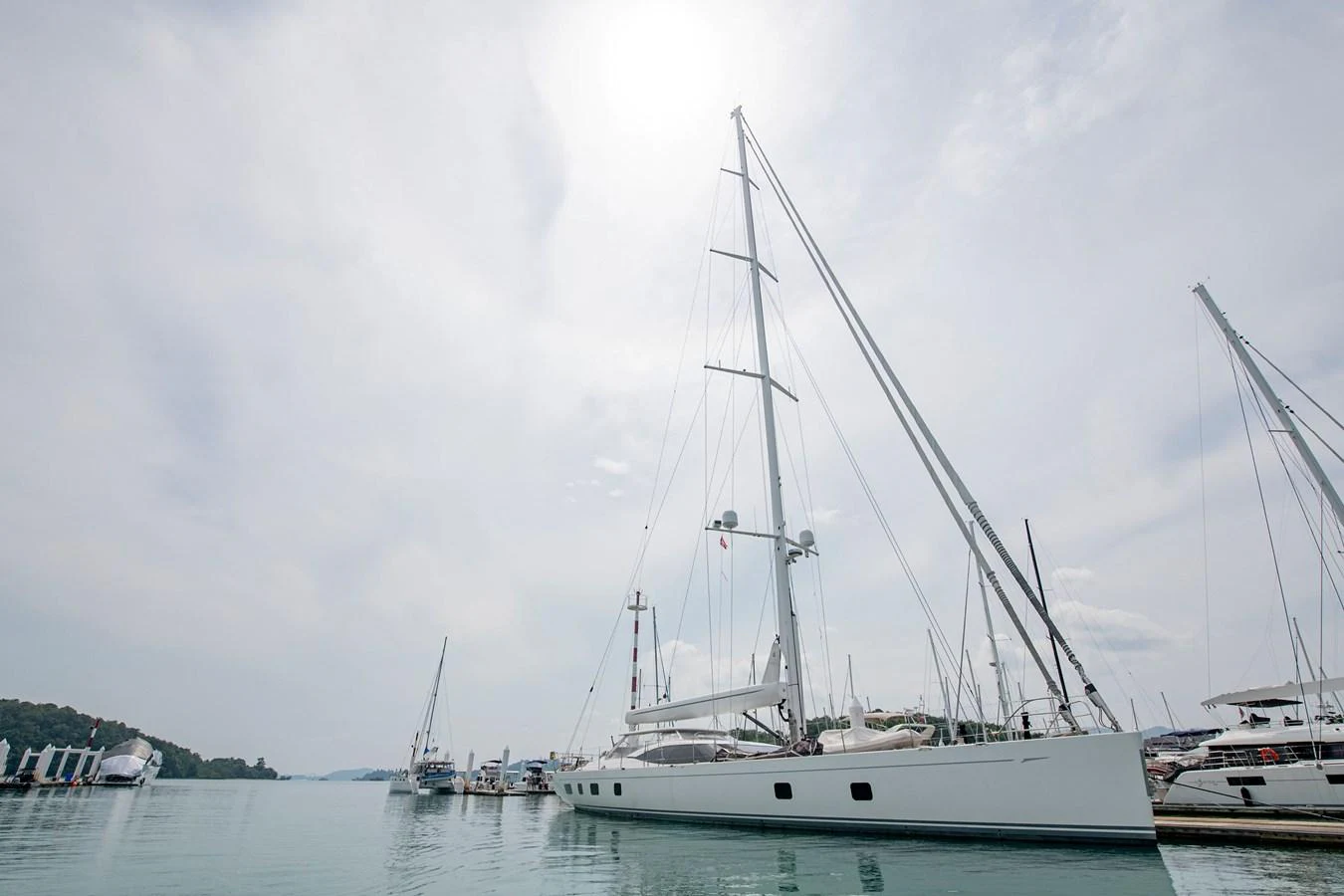 a group of boats in a harbor aboard SERAFIM Yacht for Sale