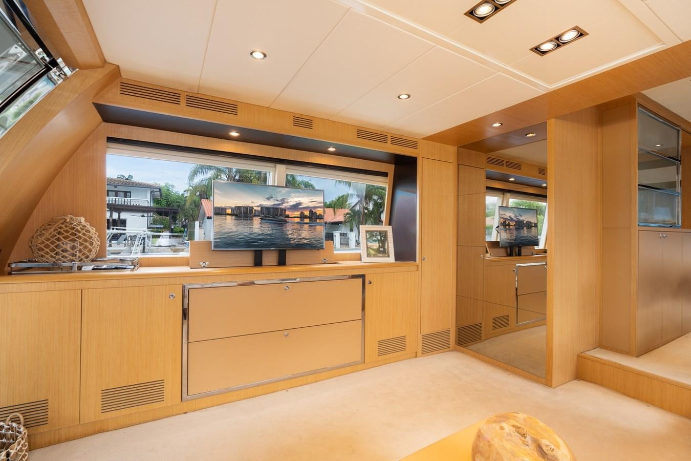 a room with a large window and a large counter with a view of the city aboard 75' RIVA 2012 Yacht for Sale