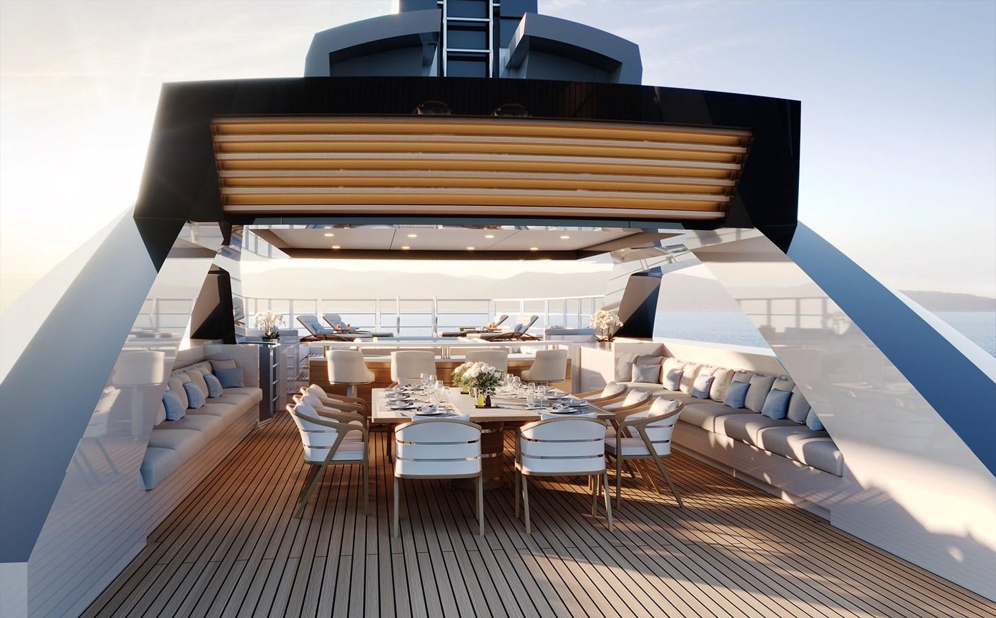 a room with a table and chairs aboard AMELS 6004 Yacht for Sale