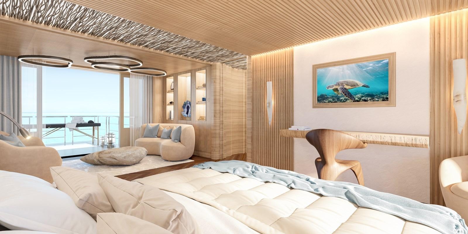 a large bed in a room aboard AMELS 6004 Yacht for Sale