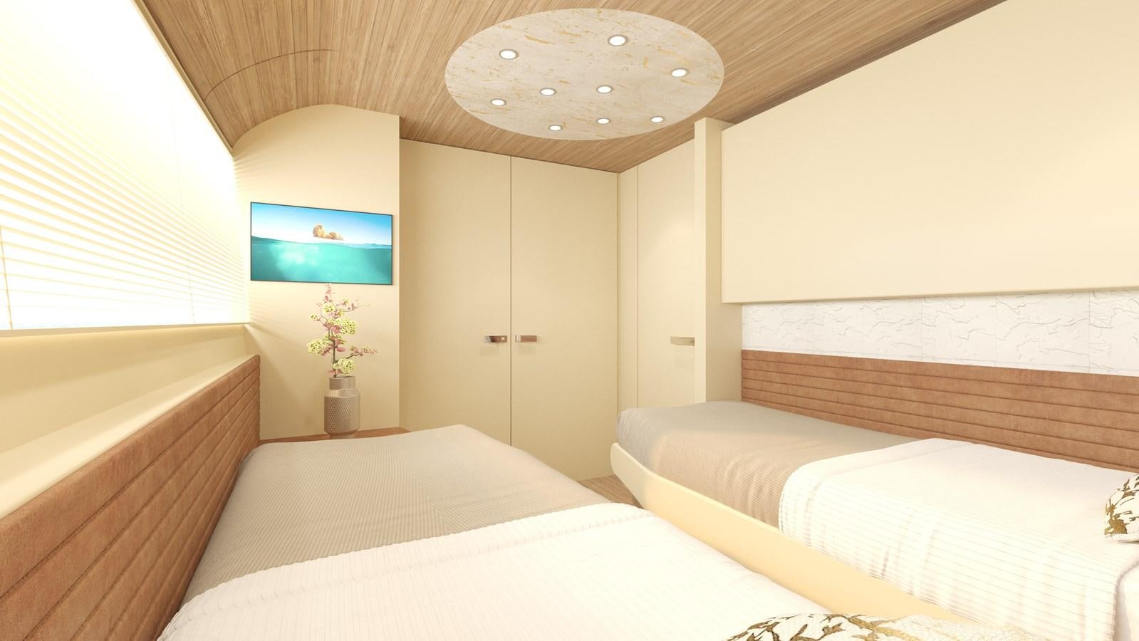 a room with a bed and a television aboard EDGE - XSR 85 #NB201 Yacht for Sale