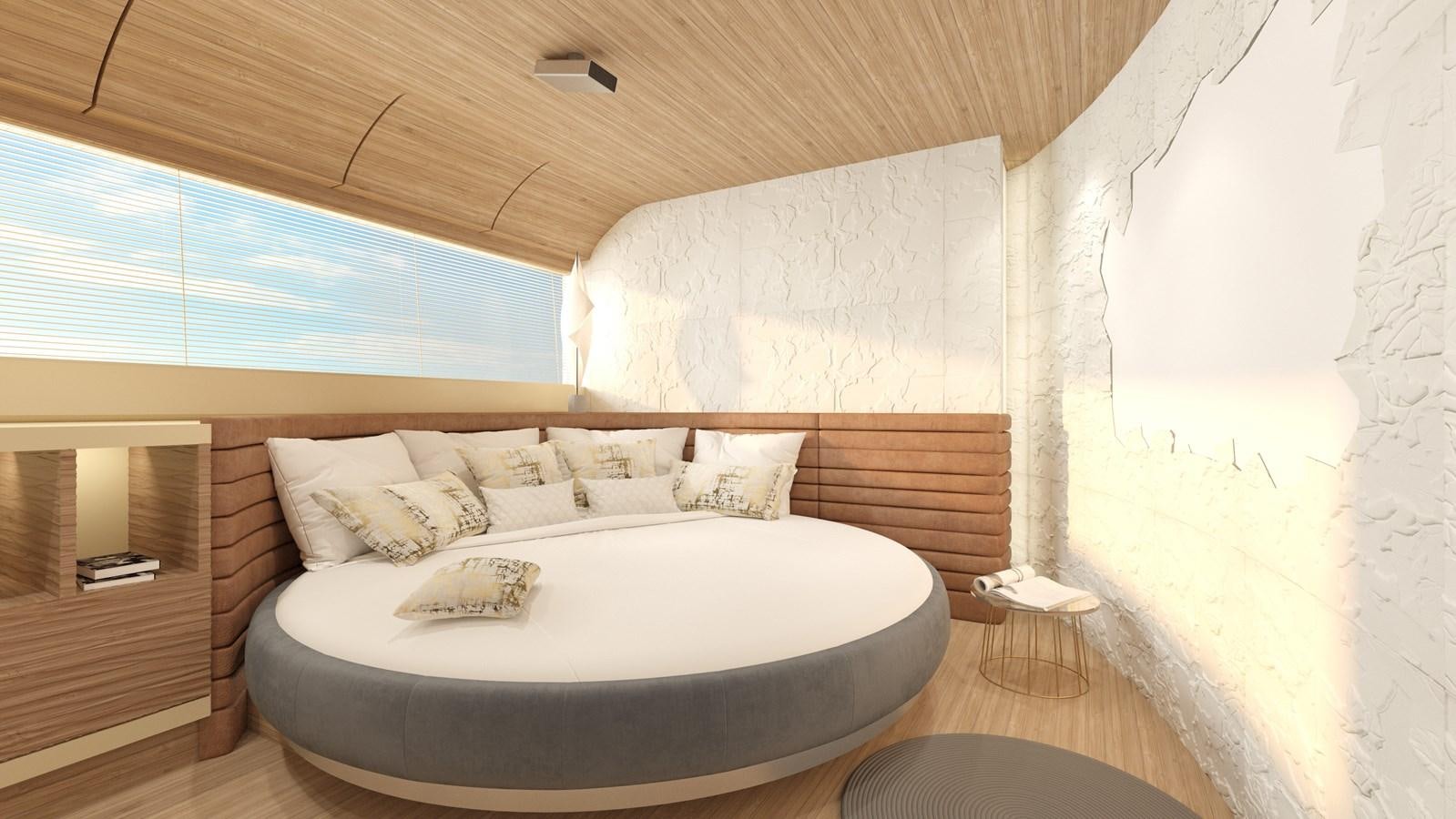 a bed with a white sheet aboard EDGE - XSR 85 #NB201 Yacht for Sale