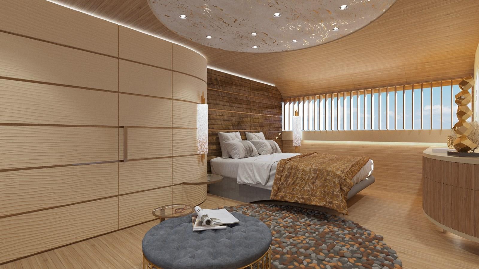 a room with a bed and a table aboard EDGE - XSR 85 #NB201 Yacht for Sale