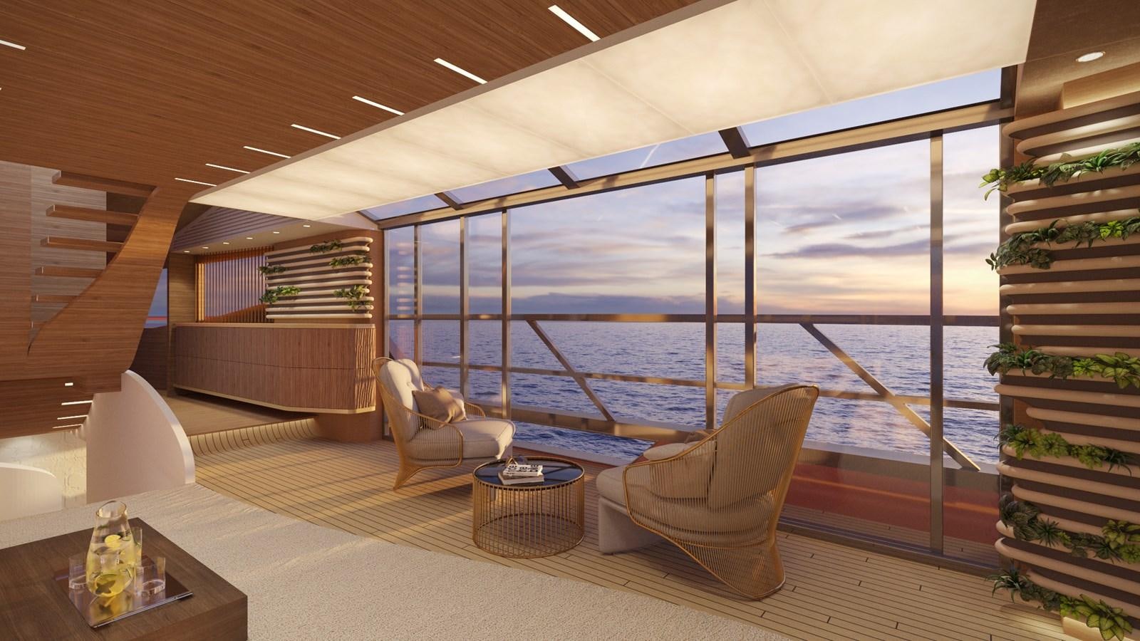 a room with a view of the ocean and the ocean aboard EDGE - XSR 85 #NB201 Yacht for Sale