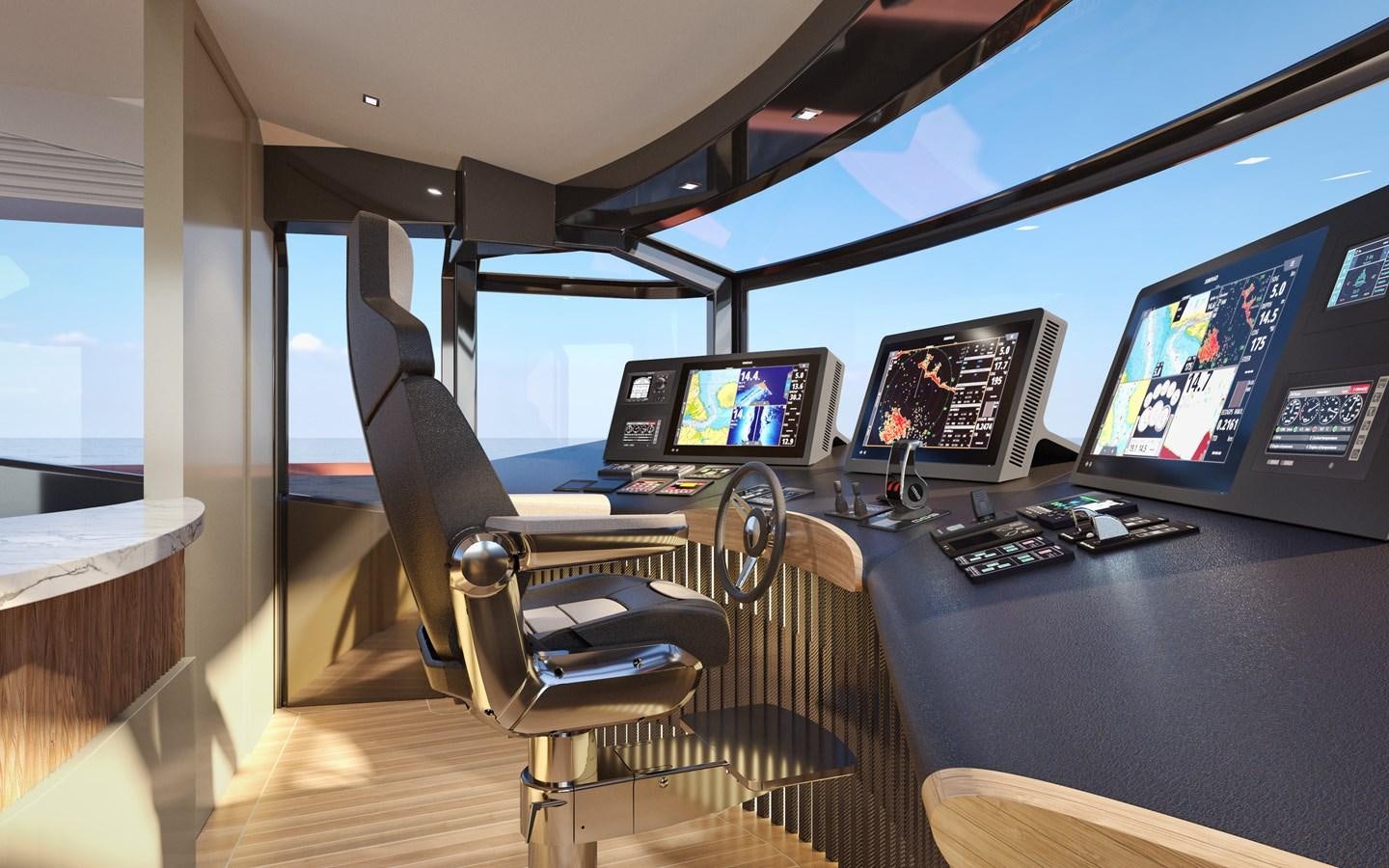 a room with computers and monitors aboard EDGE - XSR 85 #NB201 Yacht for Sale