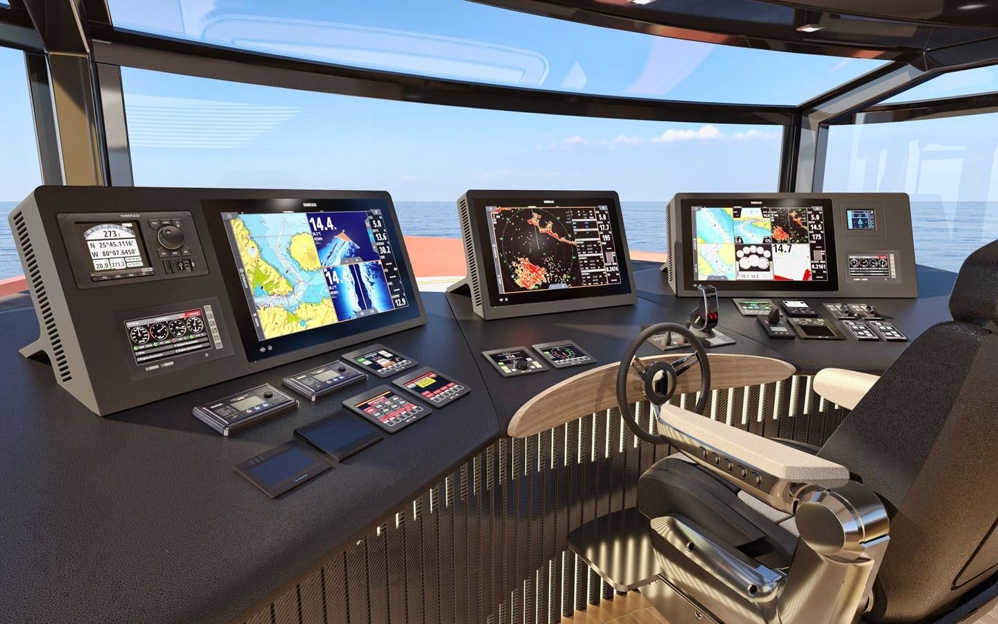 a room with computers and monitors aboard EDGE - XSR 85 #NB201 Yacht for Sale