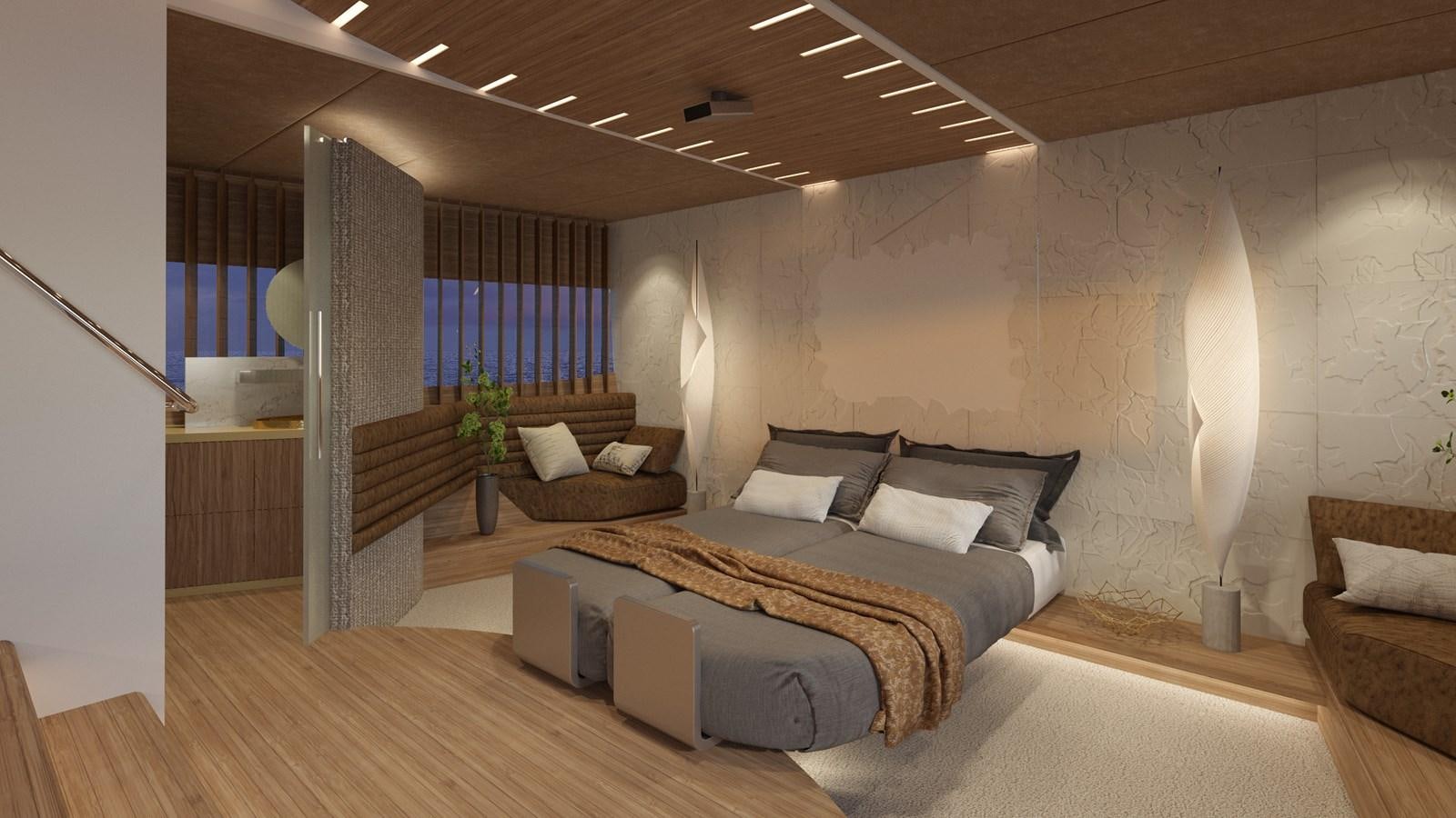 a room with a bed and a couch aboard EDGE - XSR 85 #NB201 Yacht for Sale