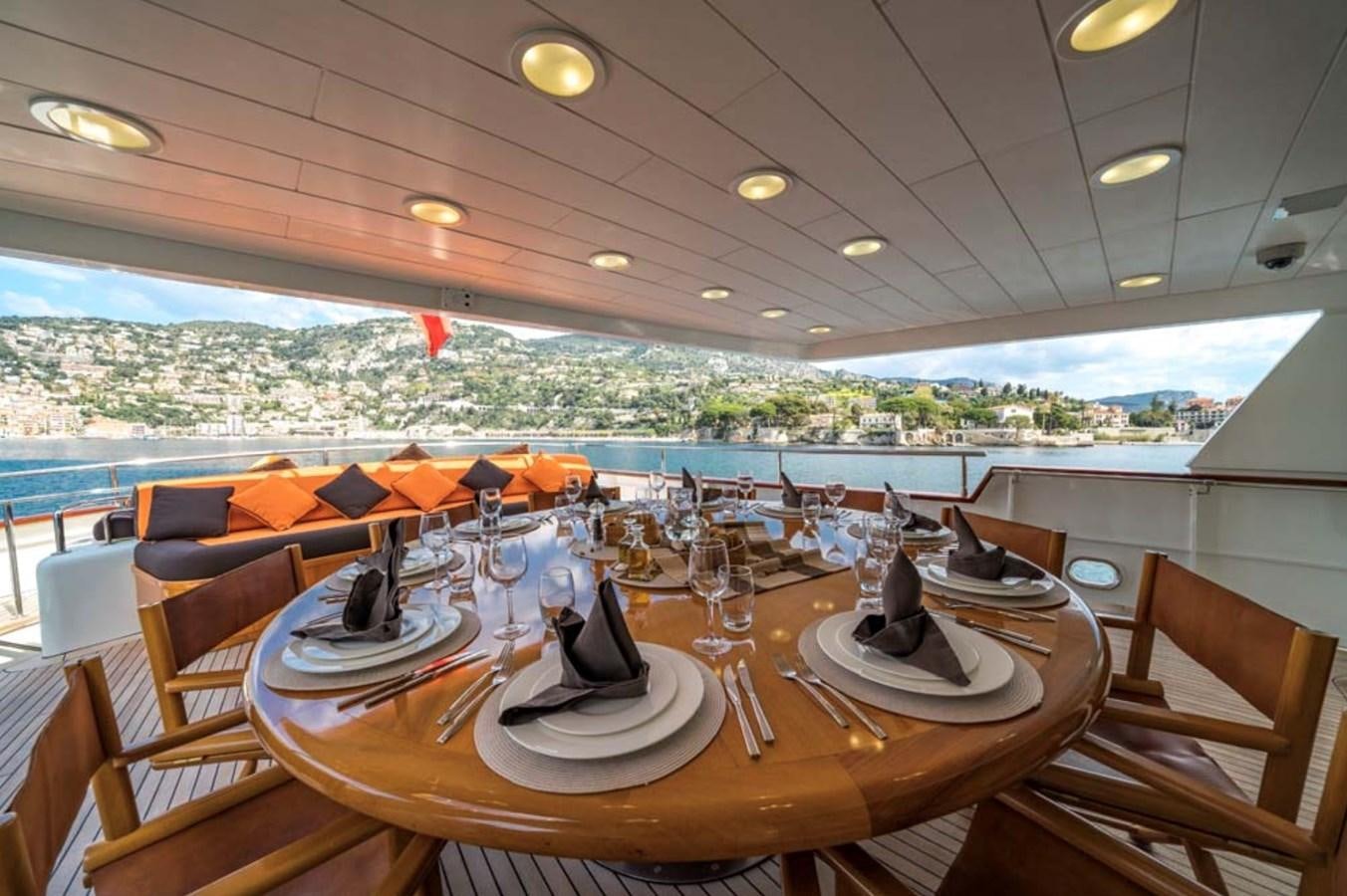 a table set for a dinner party aboard FIORENTE Yacht for Charter