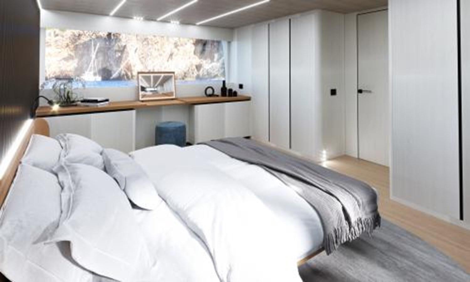 a bed in a room aboard G96 SPORT Yacht for Sale