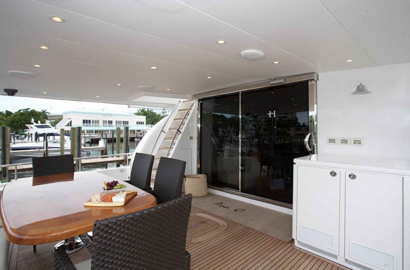 a large open area with a table and chairs and a large window aboard LADY C II Yacht for Sale