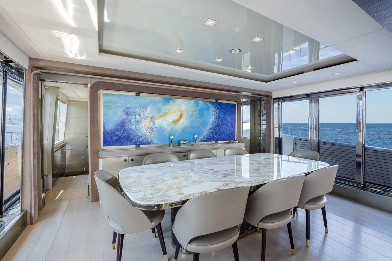 a conference room with a large screen aboard GV Yacht for Sale