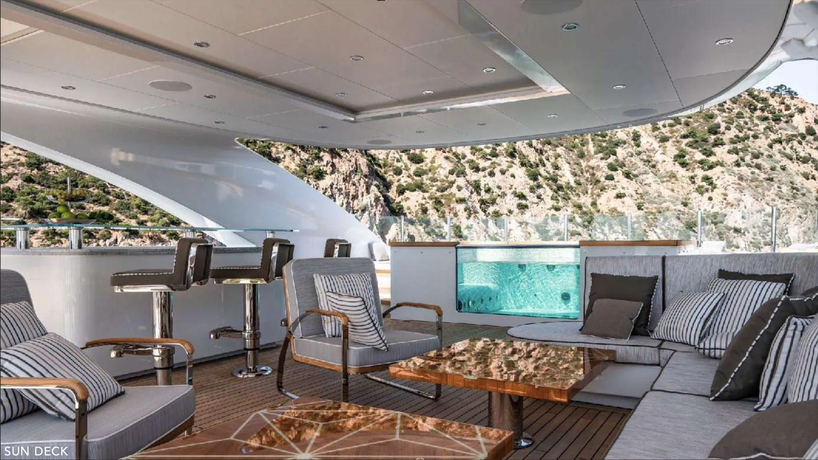 inside of a car aboard MOONRAKER Yacht for Sale
