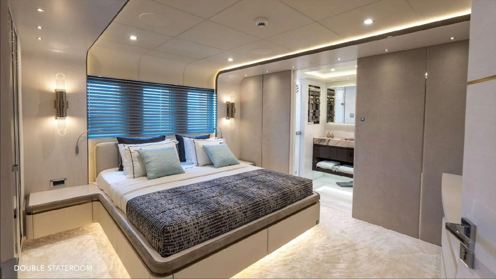 a bed in a room aboard MOONRAKER Yacht for Sale