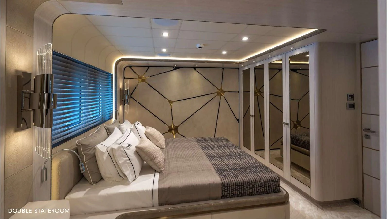 a bed in a room aboard MOONRAKER Yacht for Sale