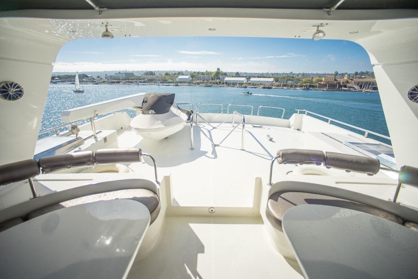 a deck with a view of the water and boats aboard JACO Yacht for Sale