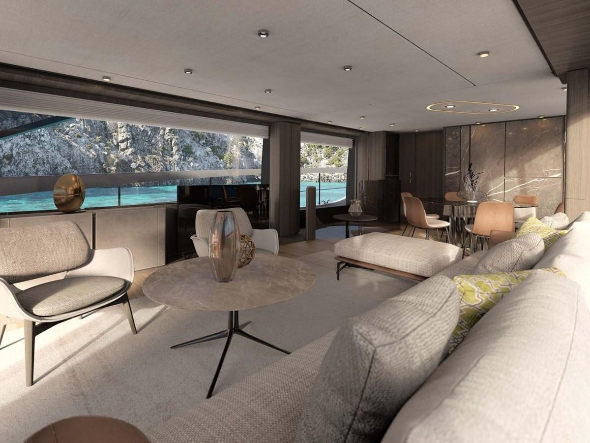 a living room with a large swimming pool aboard LADY AGA Yacht for Sale