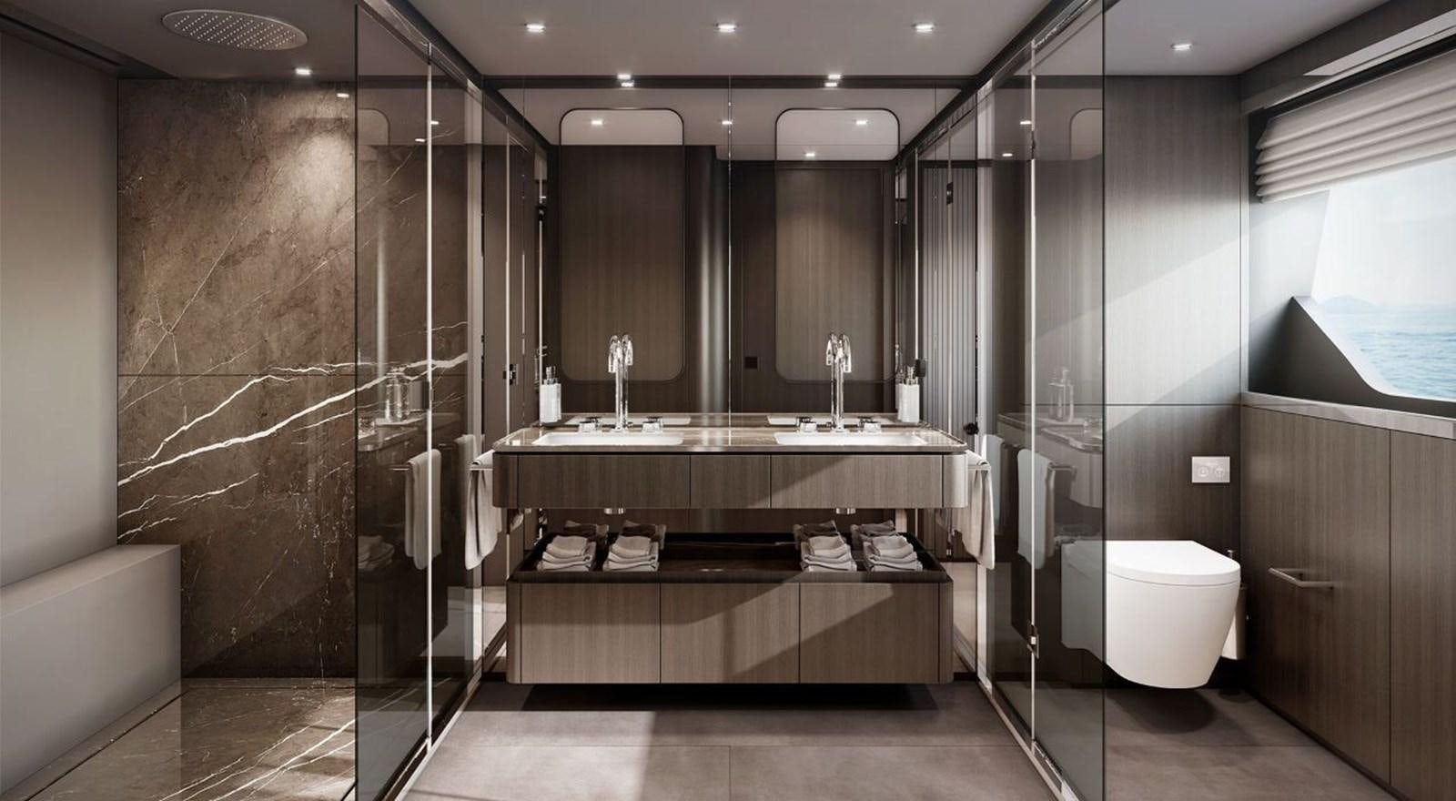 a bathroom with a large shower unit aboard LADY AGA Yacht for Sale