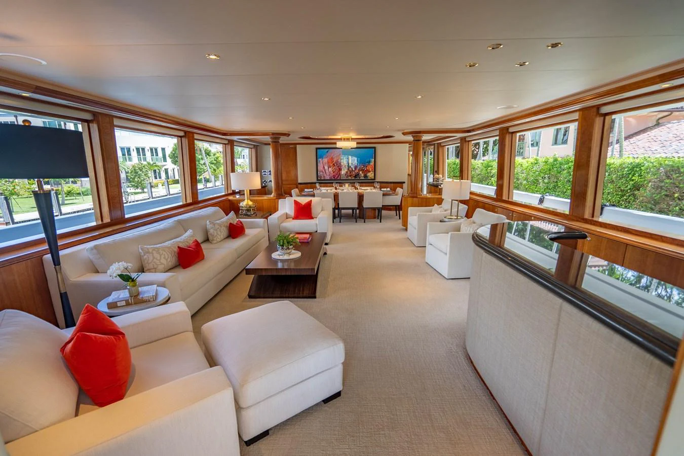 a living room with a large window aboard SEAQUEST Yacht for Sale
