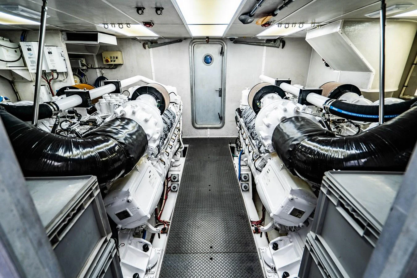 a room with a row of seats aboard SEAQUEST Yacht for Sale