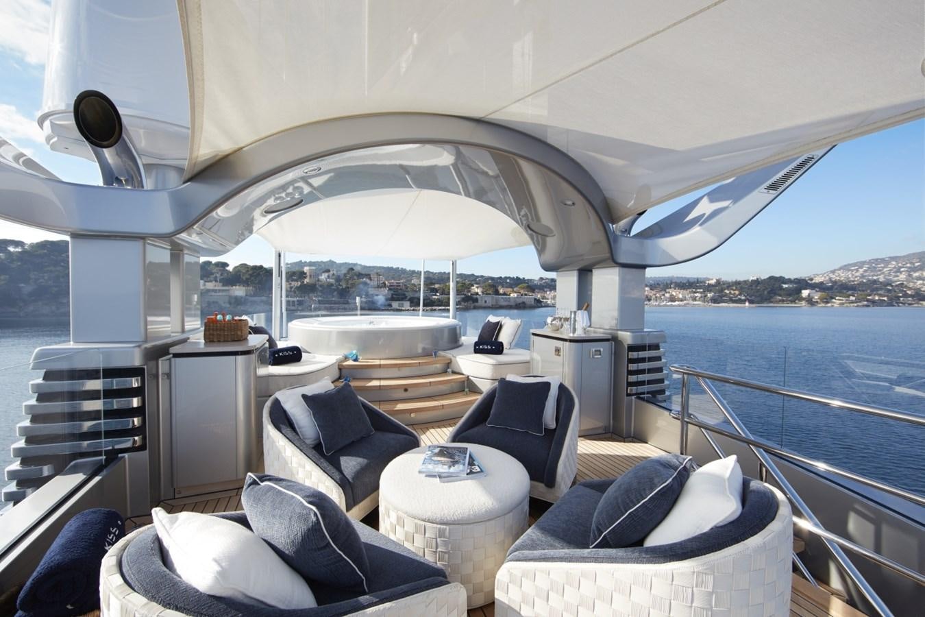 a boat with a large white umbrella aboard LADY VICTORIA Yacht for Sale