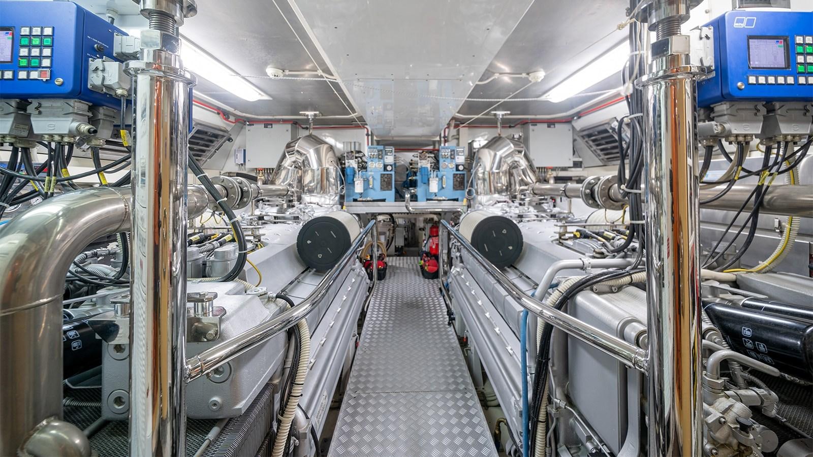 a large room with machinery aboard DEVA I Yacht for Sale