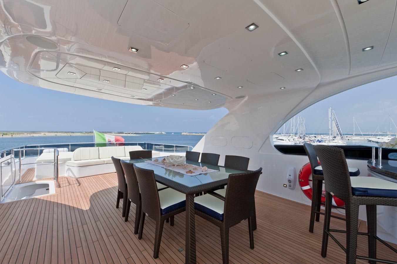 a table and chairs on a deck aboard CYNTHIA Yacht for Sale