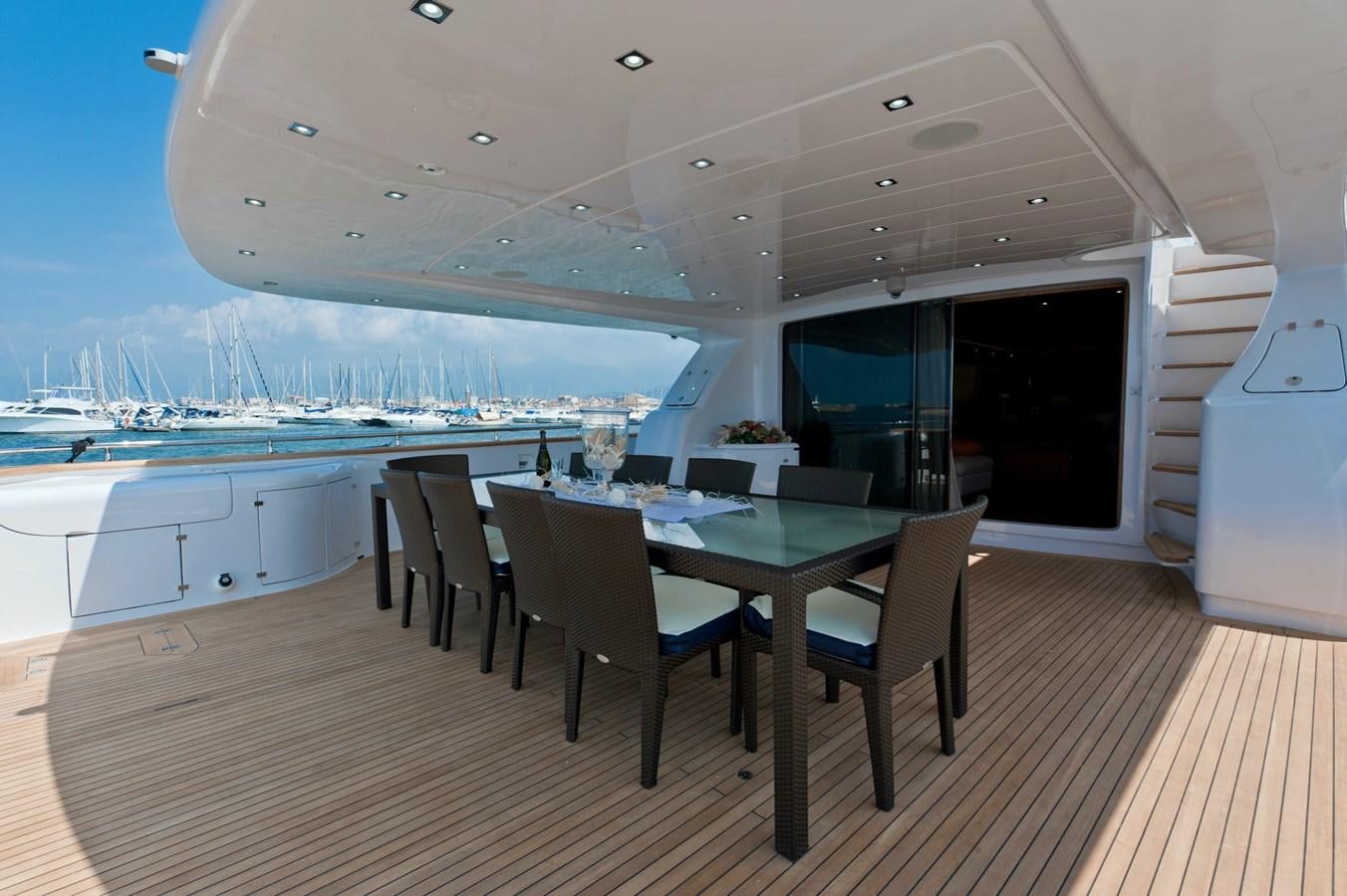 a table and chairs on a deck aboard CYNTHIA Yacht for Sale