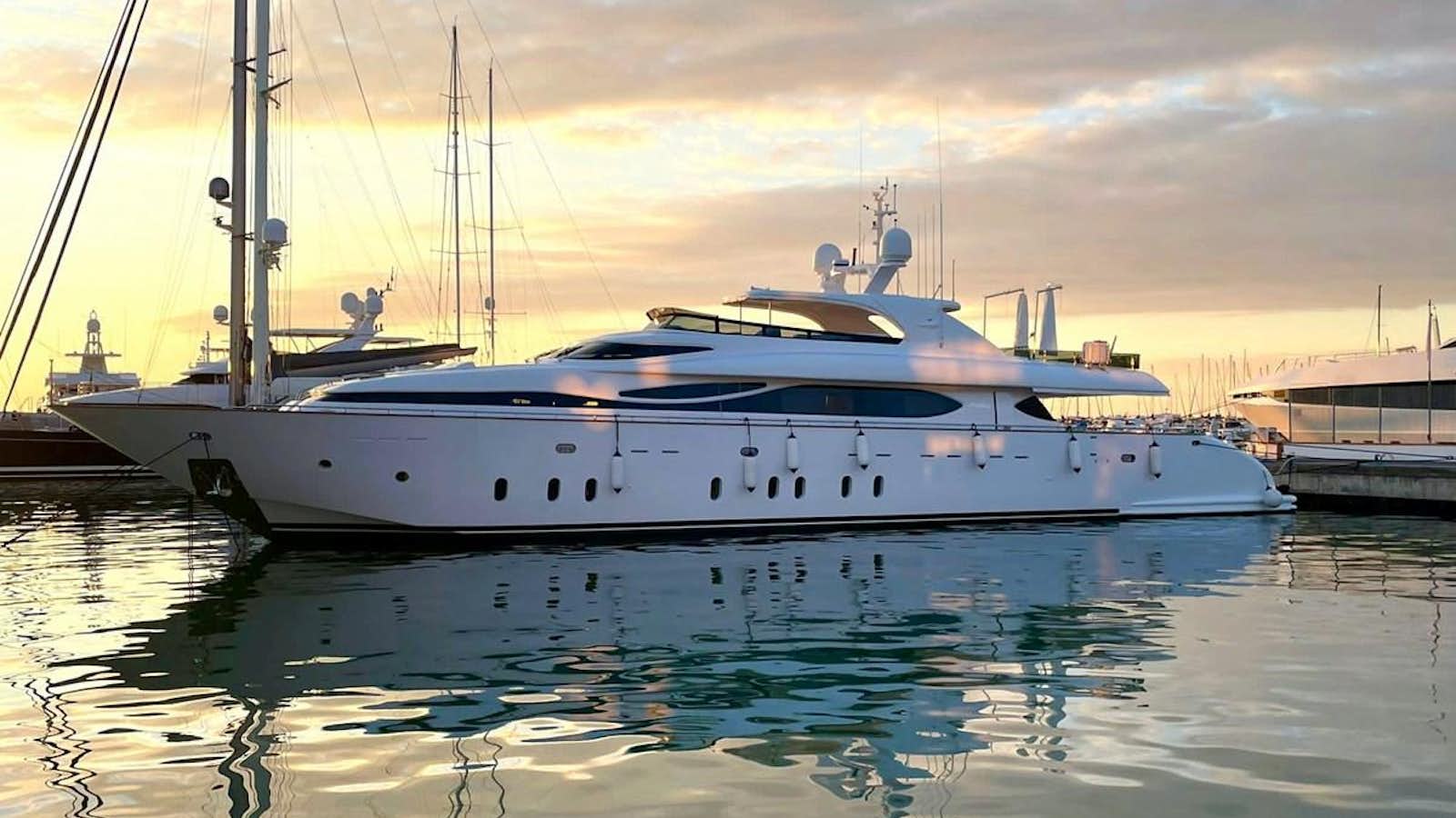 a white boat in the water aboard CYNTHIA Yacht for Sale