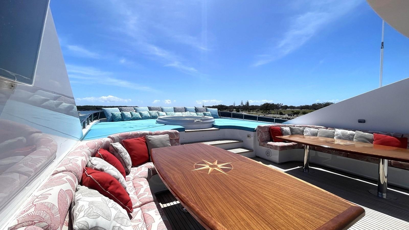a room with a pool and a deck with a view of the water aboard MISSY B II Yacht for Sale