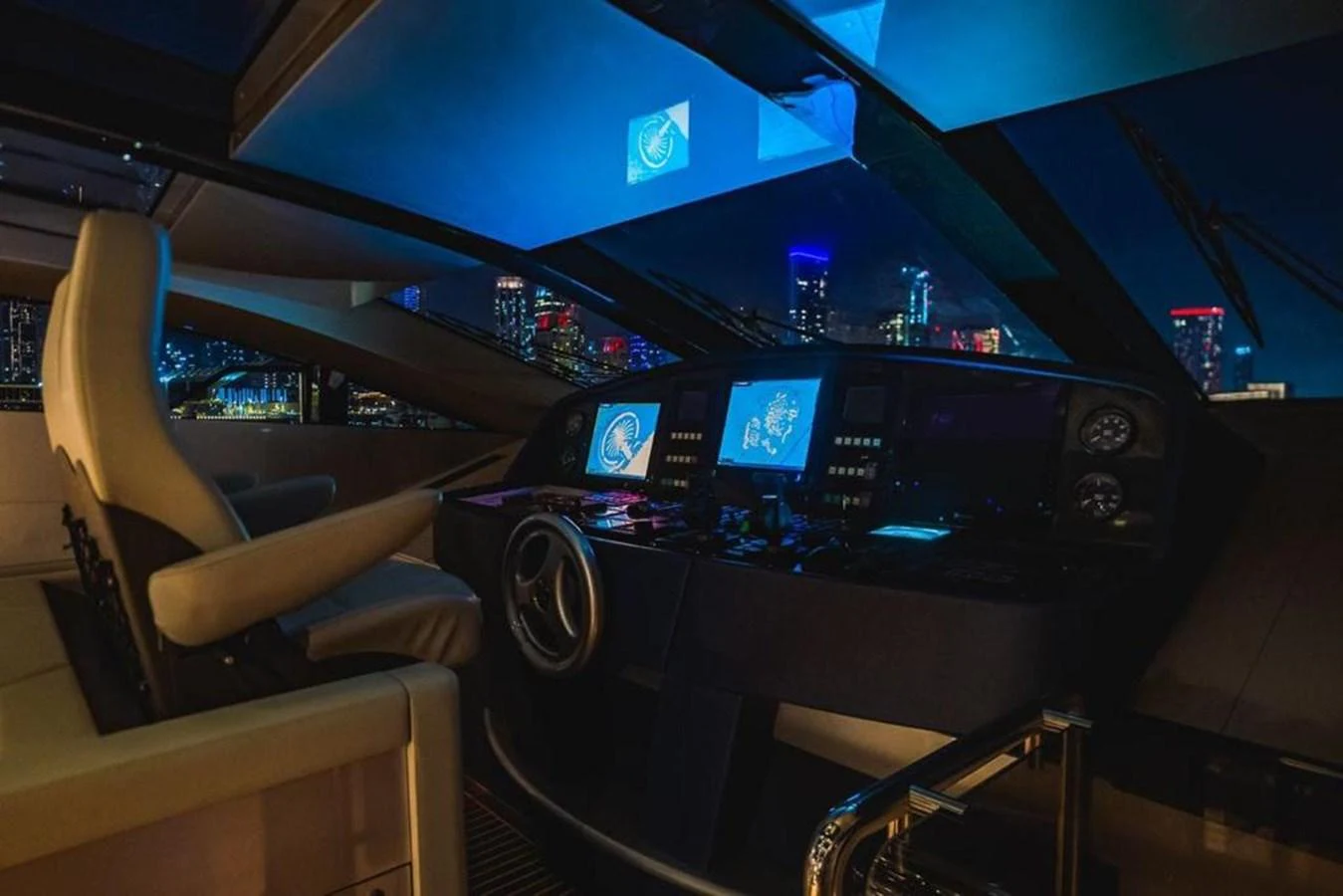 the inside of a control room aboard HIGH ROLLER Yacht for Sale