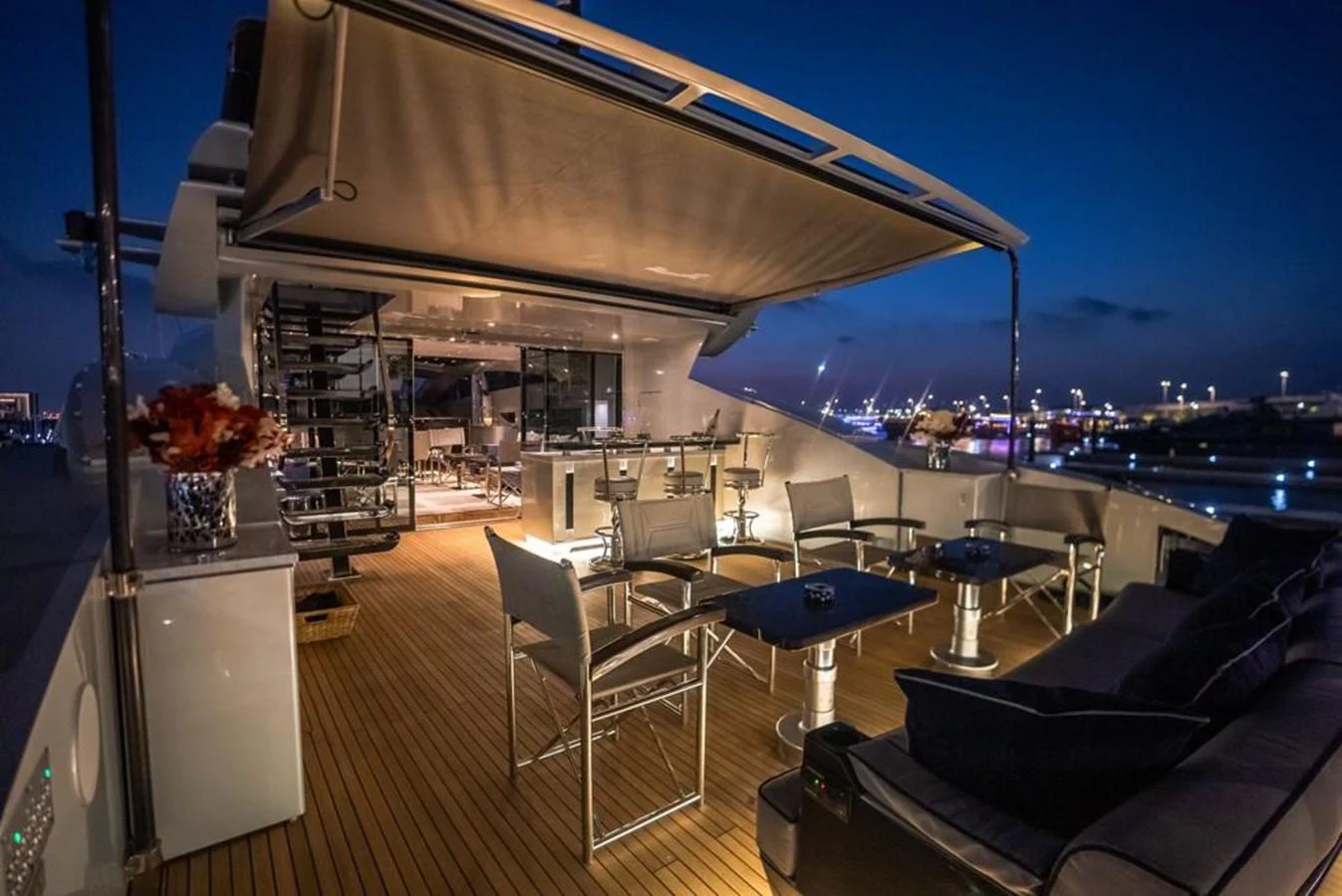 a modern house with a deck aboard HIGH ROLLER Yacht for Sale