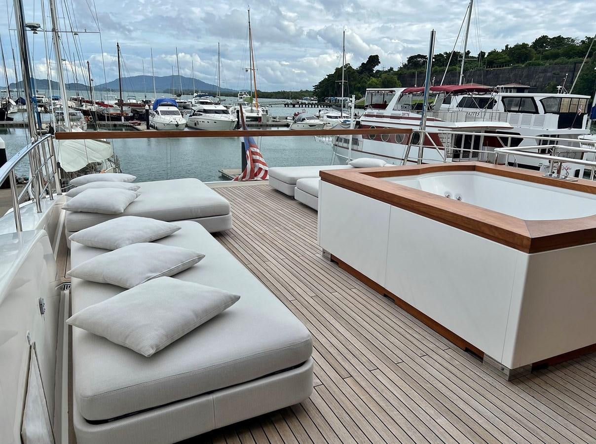 a deck with many boats aboard INDIGO Yacht for Sale
