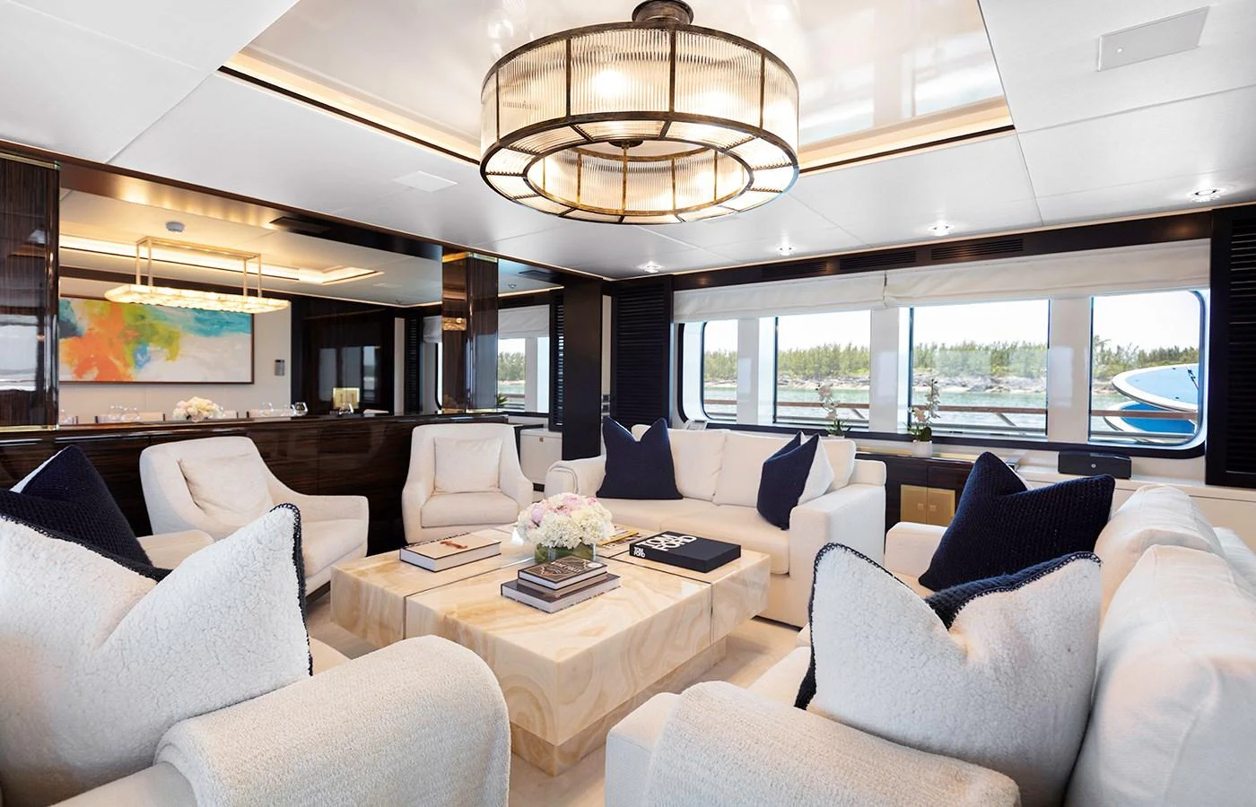 a room with a table and chairs aboard MYSTIC Yacht for Charter