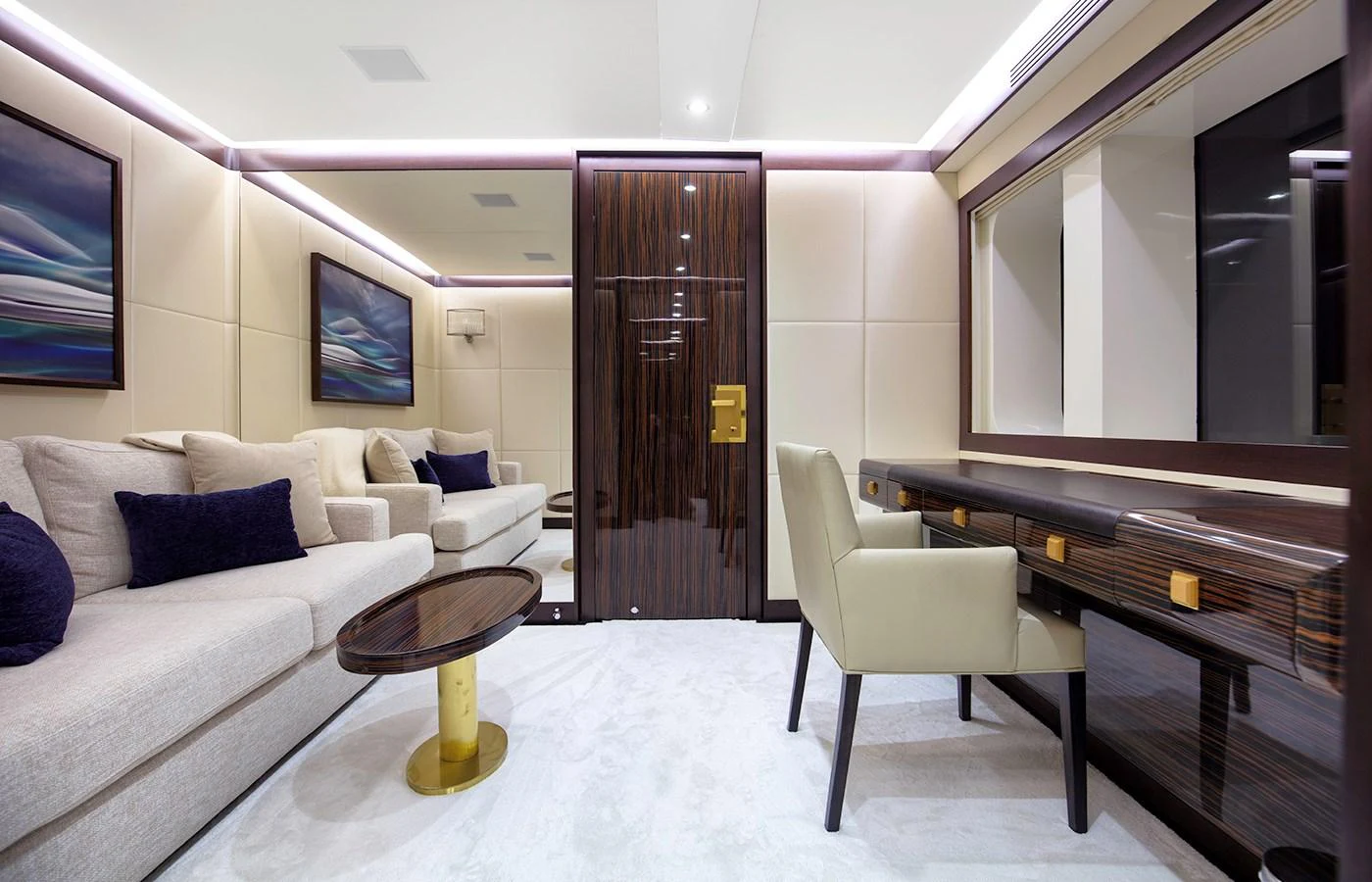 a living room with a couch and a table aboard MYSTIC Yacht for Charter