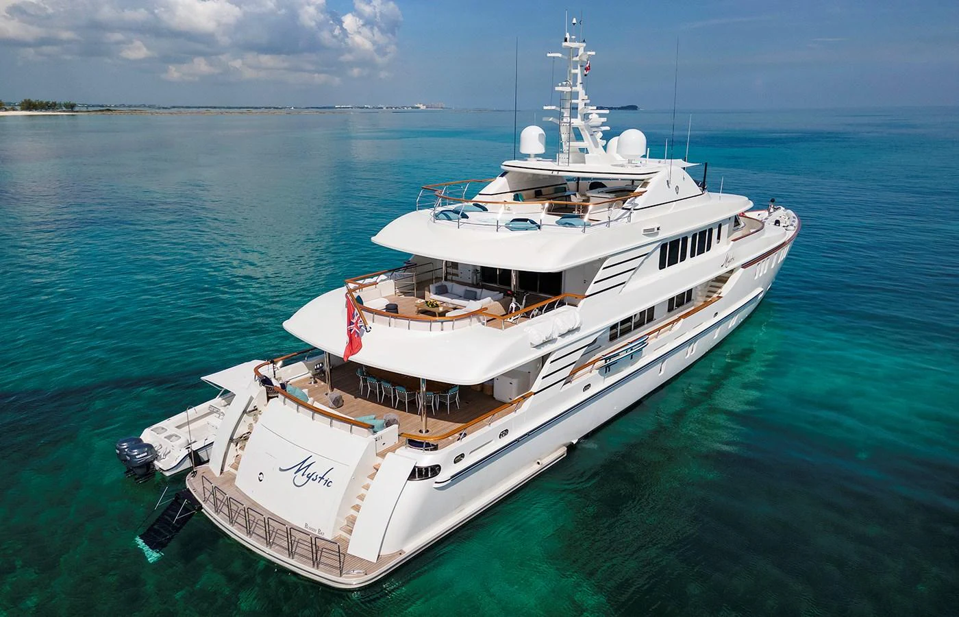 a large white ship in the water aboard MYSTIC Yacht for Charter