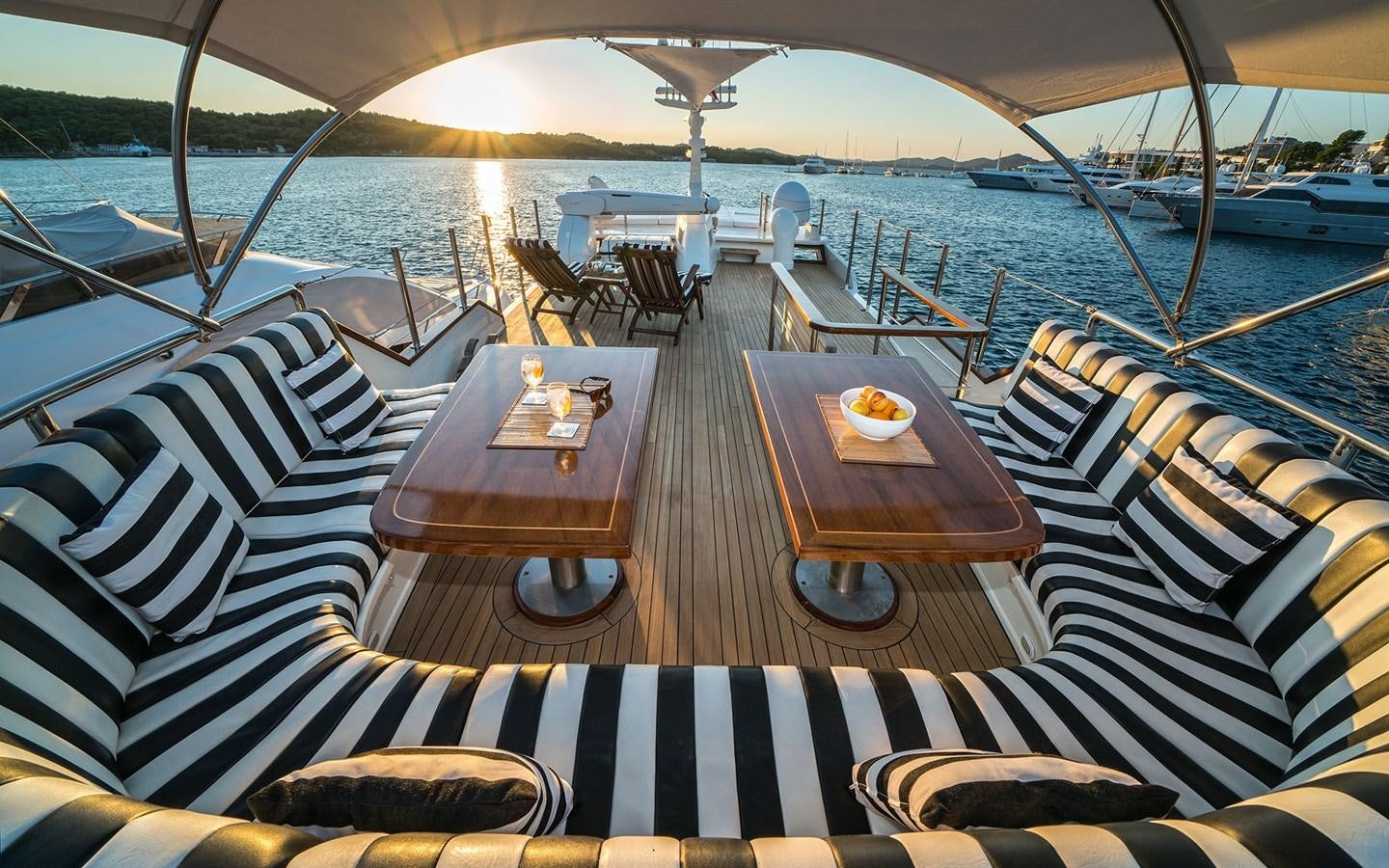 a table on a boat aboard LACROMA Yacht for Sale