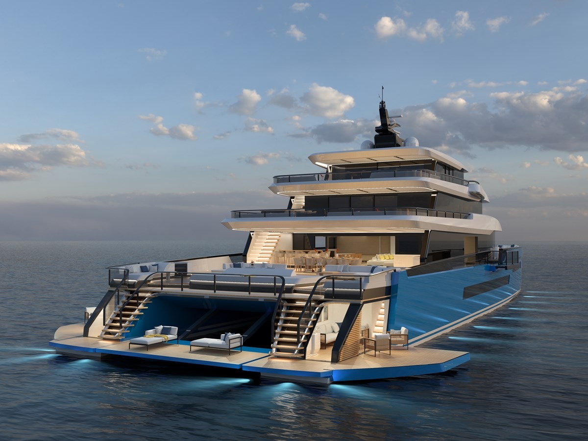 a large white building on a boat aboard ZEFFIRO 150' Yacht for Sale