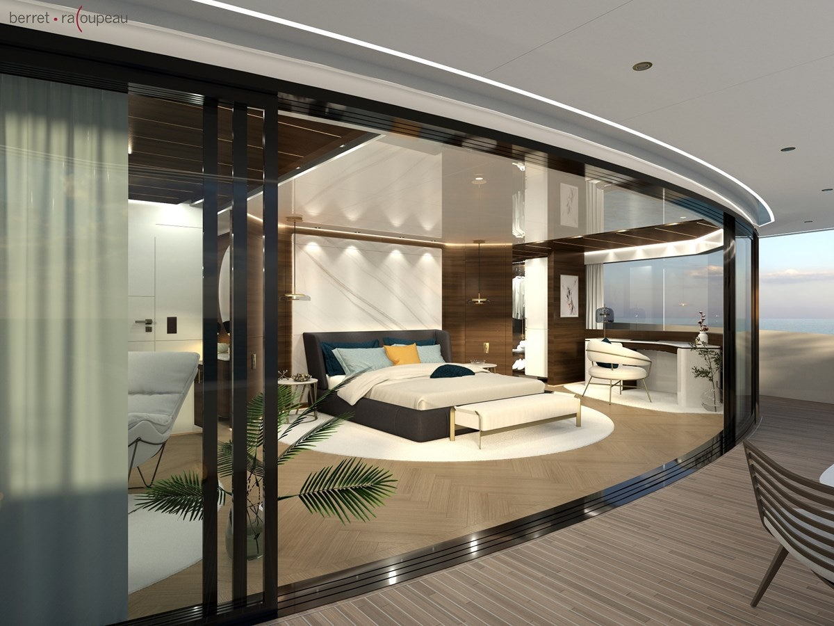 a modern looking living room aboard ZEFFIRO 150' Yacht for Sale