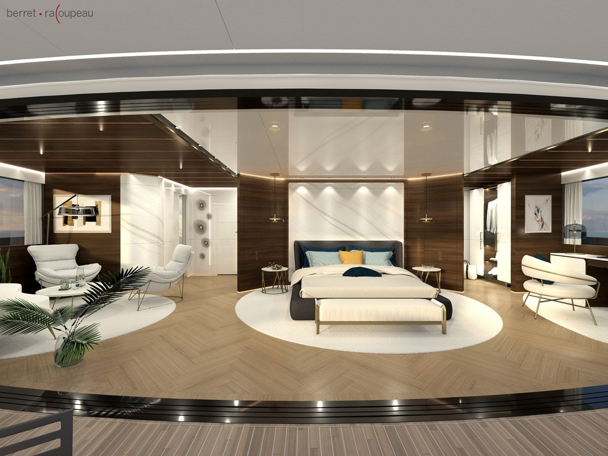 a modern looking living room aboard ZEFFIRO 150' Yacht for Sale