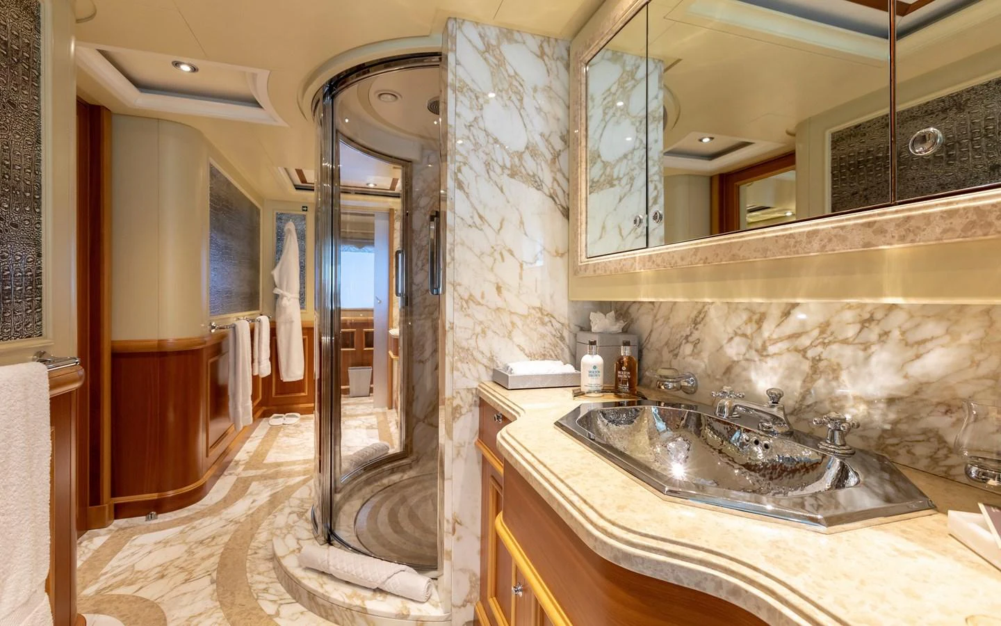 a bathroom with a marble countertop aboard EMOTION 2 Yacht for Charter