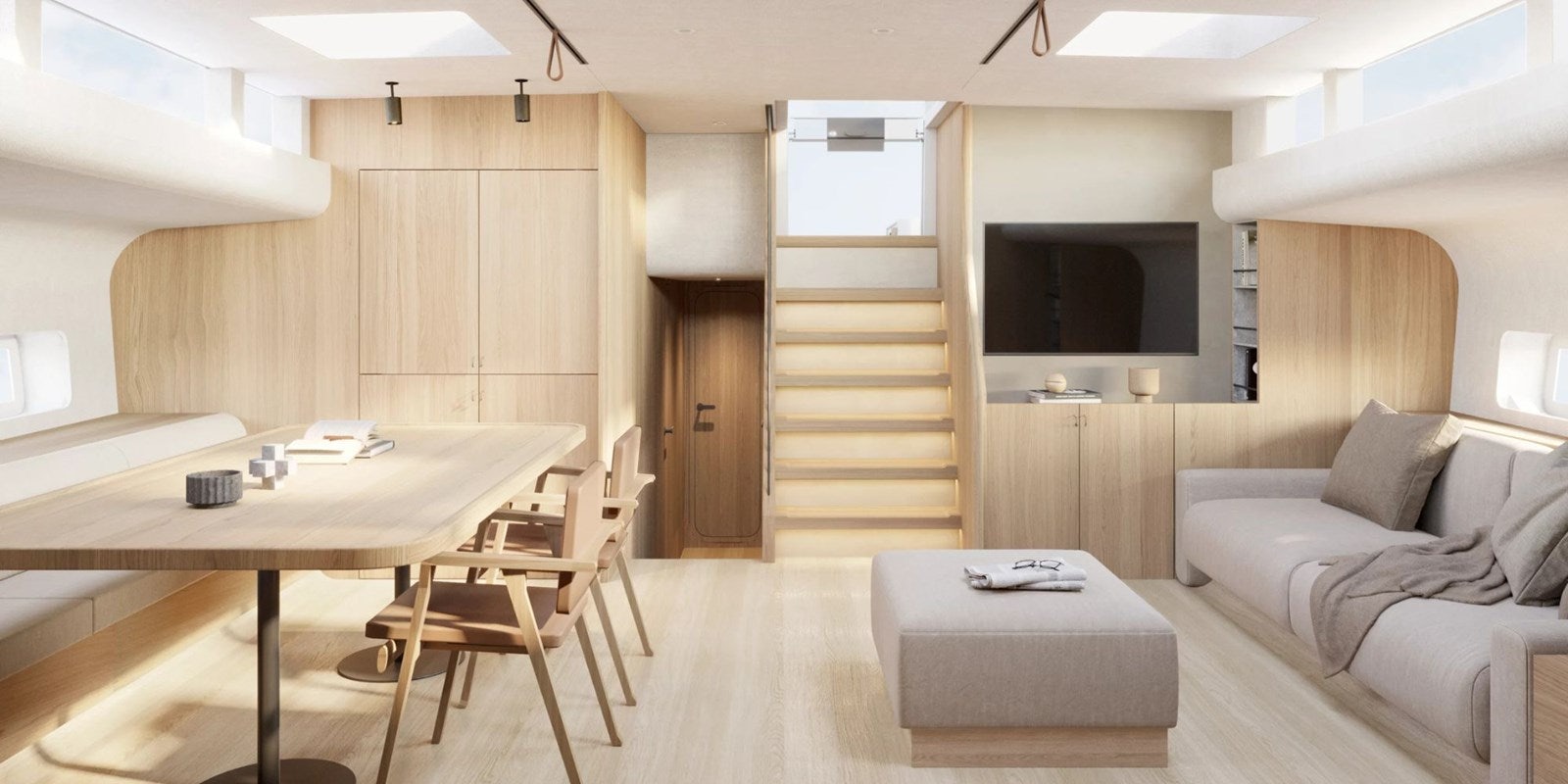 a room with a couch and a television aboard W Yacht for Sale