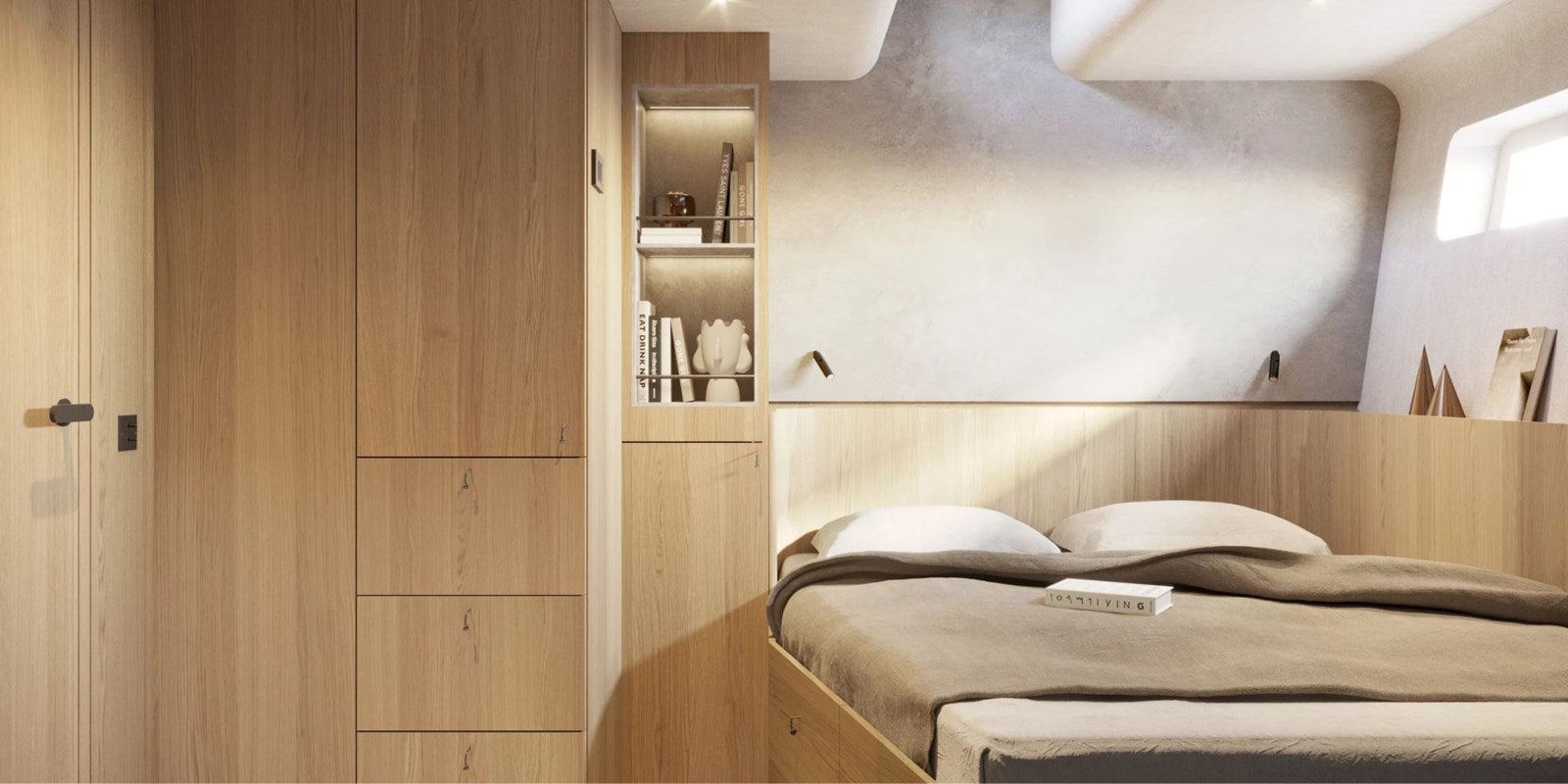 a room with a bed and a mirror aboard W Yacht for Sale